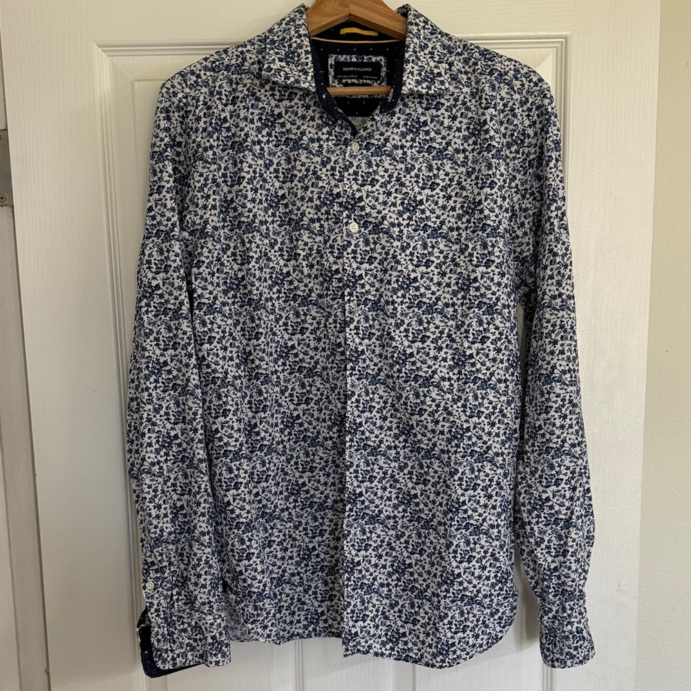 Navy and White Men’s Button Down Shirt